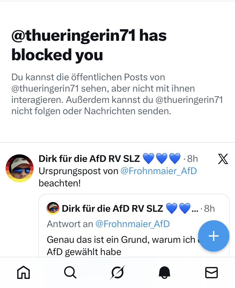 Wenn den rechtsextremen Dumpfbacken keine Argumente mehr einfallen, blocken sie dich. Welch’ geistig armselige Gestalten.