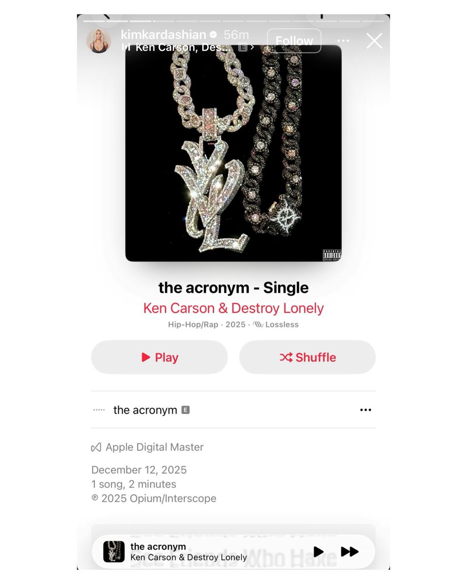 Kurrco's tweet image. Kim Kardashian posted Ken Carson &amp;amp; Destroy Lonely's "the acronym" via IG 👀