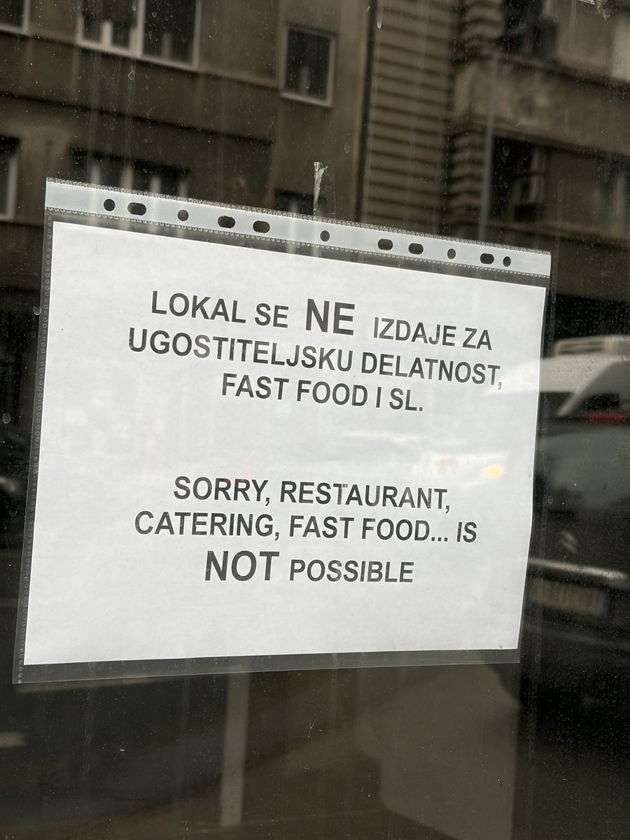 Poruka na lokalu za iznajmljivanje u Beogradu.