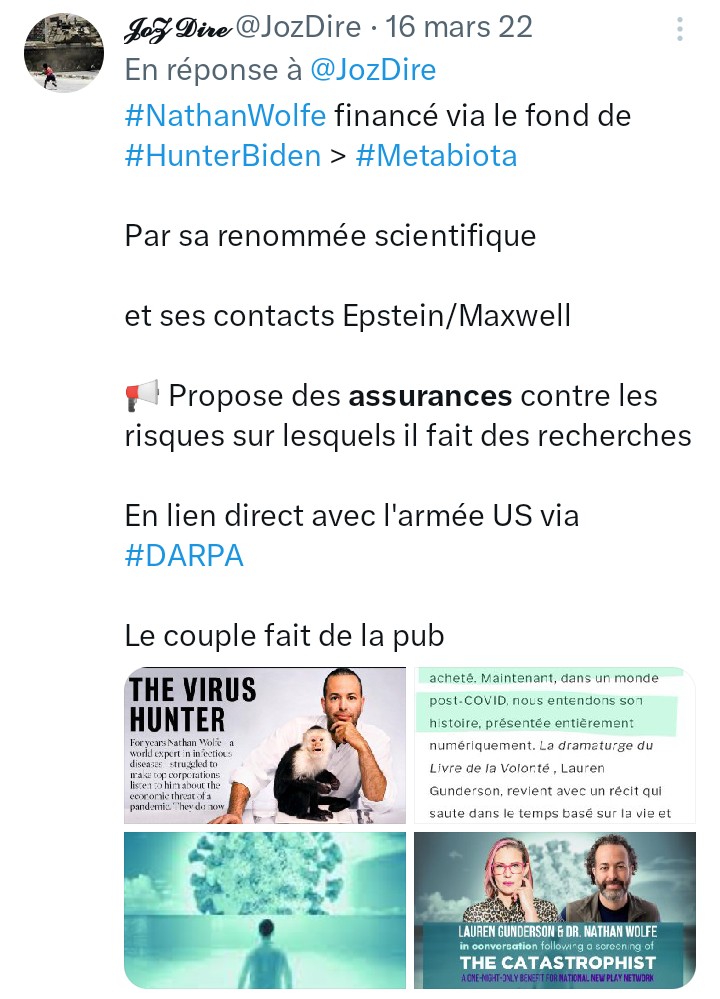 JozDire's tweet photo. #NathanWolfe de #Metabiota apparaît sur les photos personnelles d'Epstein
Wolfe, à l'origine de #Terramar de #GhislaineMaxwell, était avec la #FII de #RichardAttias, autre membre Terramar, parmi les premiers à détecter la fuite du virus Covid
https://t.co/LCnHi4cNO7 https://t.co/YQ679VPNSg