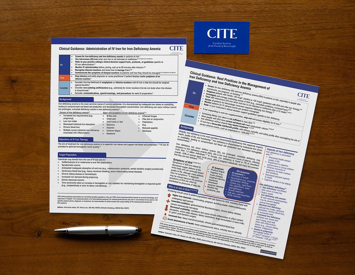 CanadianKT's tweet photo. CITE is excited to share two new Clinical Guides on Iron Deficiency &amp; Iron Deficiency Anemia—supporting clinicians with clear, practical guidance for identification, management, and treatment.

🔗 Explore the guides: https://t.co/U3CSxTOtkv

#CITE #ClinicalGuidelines https://t.co/KbELokOsF5