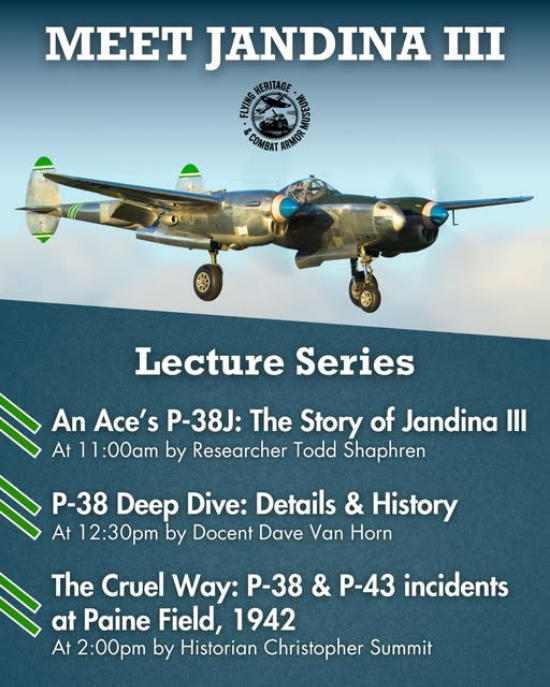 This Saturday! Visit our neighbors #fhcam #flyingHeritage Museum for awesome programs! The museum is just 1/4 mile past distillery at #PaineField, south end of runways. More info: facebook.com/flyingheritage Then come in &amp; tell us what you learned! Cheers! #p38 #usaf #armyairforce