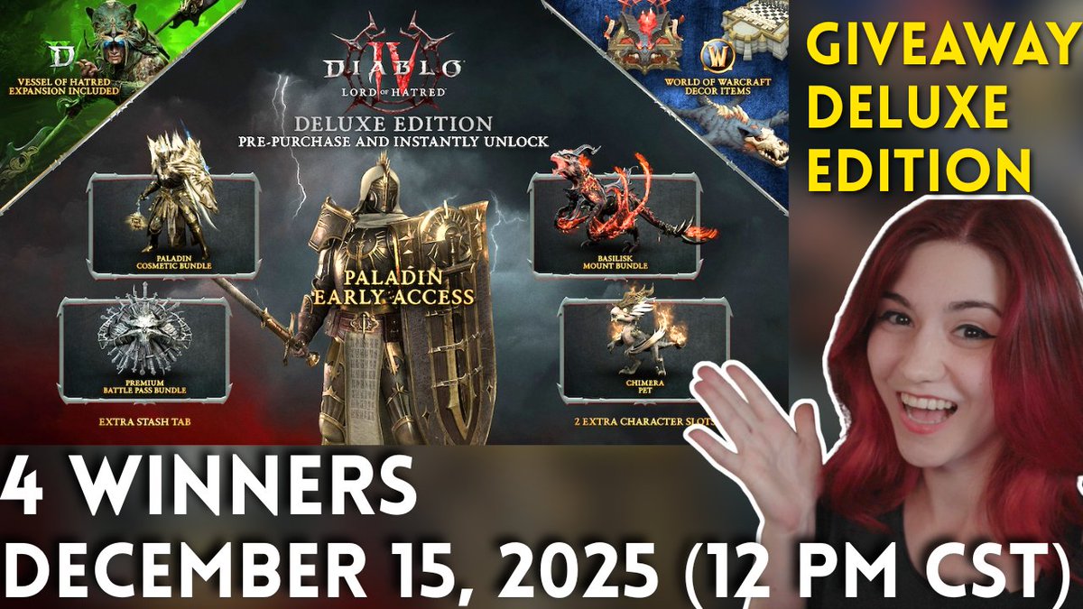 🔥GIVEAWAY🔥

Blizzard hooked me up with FOUR copies of the <a href="/Diablo/">Diablo</a> Lord of Hatred Deluxe Edition to give away!

To enter:

🔁 Repost
➕ Follow me here <a href="/ItsAoElena/">AoElena</a>
🎮 Follow my Twitch: twitch.tv/aoelena
▶️ Subscribe on YouTube: youtube.com/@AoElena

Winners soon. Good