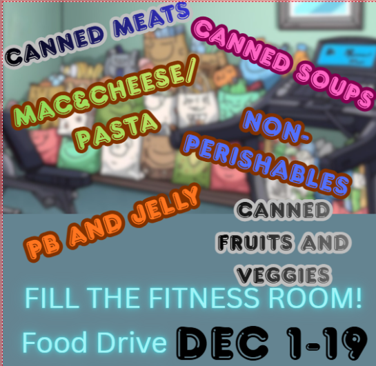 Mill's food drive is approaching its final days, and we need your support to make a difference! We have until Dec. 19th to fill the fitness room, and every contribution counts. Let’s come together to reach our goal and help those in need. Your generosity can truly make an impact!