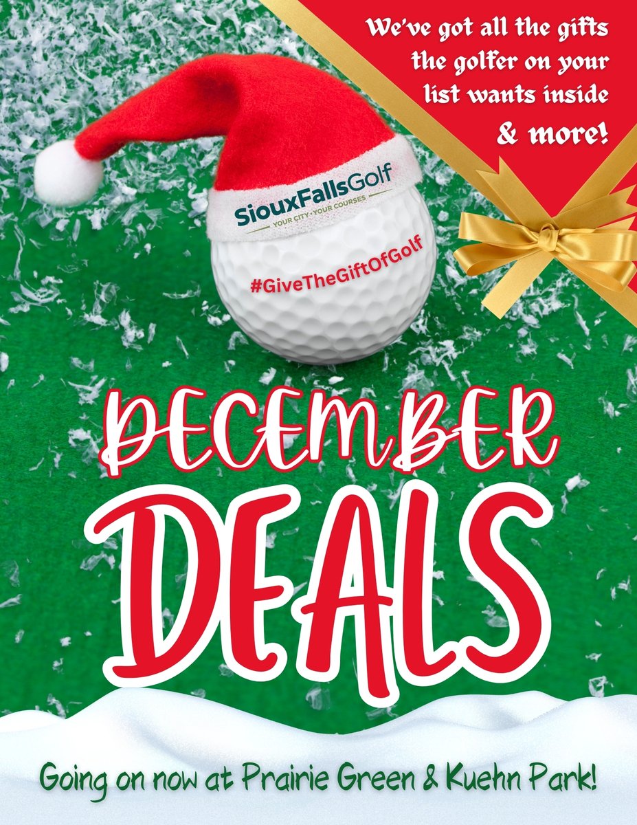 siouxfallsgolf's tweet photo. Still have to do your holiday shopping? Look no further, check out our December Deals going on now at Kuehn Park and Prairie Green.

Shop Now: https://t.co/NtTqffqzLa

Find the perfect gift for the golfers on your list or treat yourself!
#SFGolf #WeAreGolf #YourCityYourCourses https://t.co/KmHw5deVg1