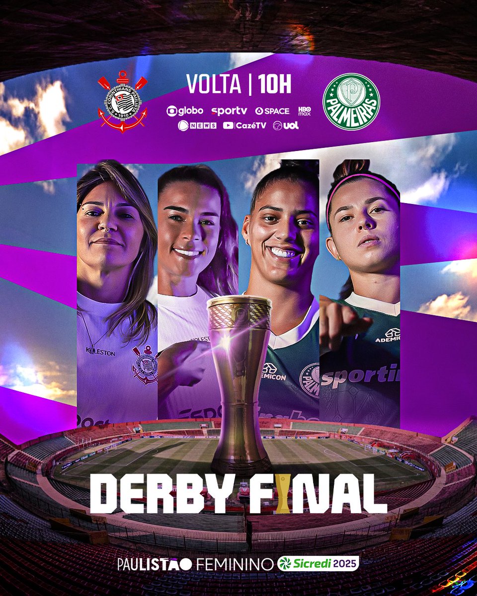 PaulistaoFem's tweet photo. É DIA DE FINALÍSSIMA! 🏆⚔️
Chegou a hora: vamos para o #DerbyFinal! 
#PaulistãoFemininoSicredi https://t.co/k9ZV3zAtsy