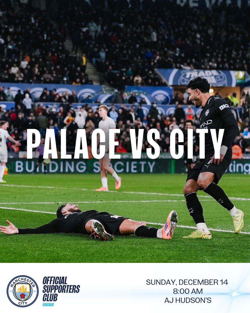 ChicagoMCFC's tweet image. Next up, City face Crystal Palace this Sunday! Join us at @ajhudsons for the 8 am kickoff ⚡️

#mancityosc