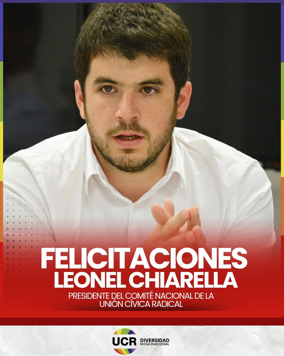 UCRDN's tweet photo. Desde la Mesa Nacional de UCR Diversidad felicitamos a @leonelchiarella, nuevo presidente del Comité Nacional de la UCR, y a todas las autoridades que inician este nuevo período.
Renovamos nuestro compromiso de trabajar juntos por una UCR más diversa y presente en cada territorio https://t.co/WA0rE6Z7V1