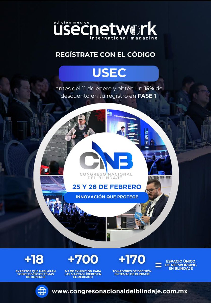 El <a href="/CBlindaje/">CONGRESO NACIONAL DEL BLINDAJE</a> otorga un beneficio especial a la comunidad de USEC, reafirmando así su compromiso con el desarrollo y fortalecimiento del sector.

Continúa leyendo: tinyurl.com/yyatxa2p
#UsecNetwork #usecim #CNB2026 #CongresoNacionalDelBlindaje #Seguridad #GestiónDelRiesgo