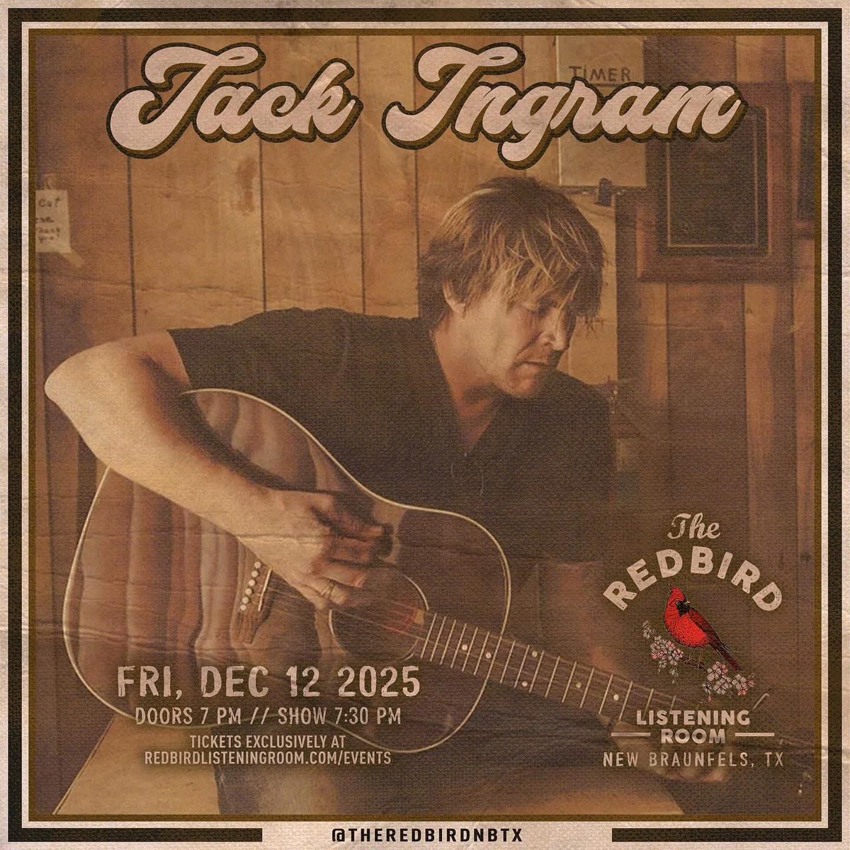 JackIngram's tweet image. Looking forward to tonight! First time playing The Redbird Listening Room! Only a few tickets left: redbirdlisteningroom.com/events