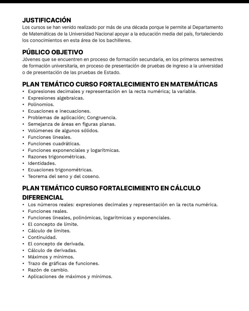 CienciasUNALBog's tweet image. 📚 ¡Refuerza tus Matemáticas con la UNAL!

Curso diseñado para estudiantes de grado 11 y primeros semestres universitarios.

⏰ Horario: Lunes y miércoles 5-7 p.m. | Viernes 5-6 p.m.
📍 Modalidad: Presencial – Sede Bogotá
Más info 👇
ciencias.bogota.unal.edu.co/educacion_cont…

#Matemáticas #UNAL
