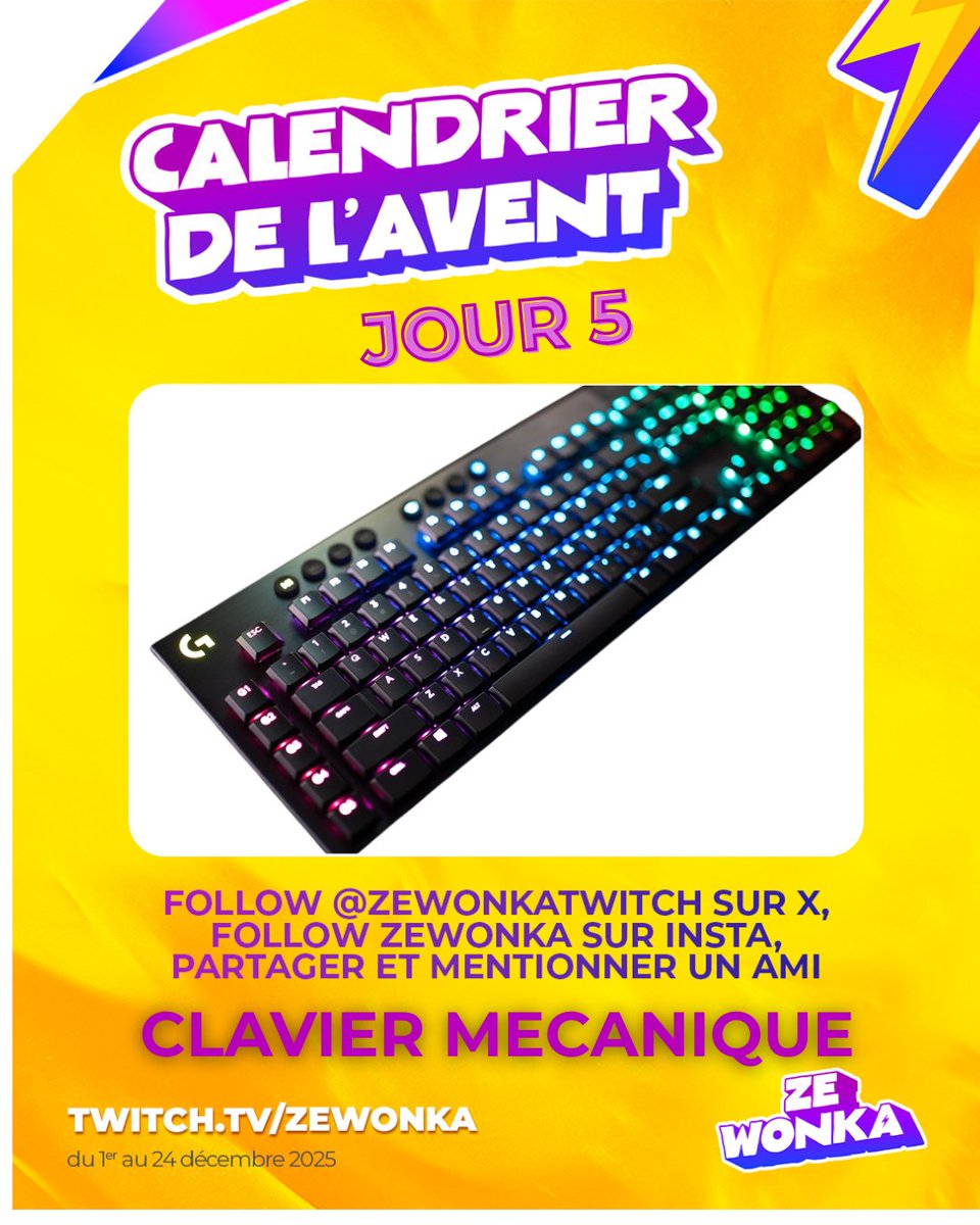 🎁 CONCOURS 5/24 SPÉCIAL NOËL 🎁

x1 CLAVIER MÉCANIQUE à GAGNER !

Pour participer :
🔸 FOLLOW <a href="/ZeWonkatwitch/">ZeWonka</a>
🔹 FOLLOW moi sur INSTA : instagram.com/zewonka/
🔸 RT ce tweet
🔹 MENTIONNE un ami

⏰ TAS en live le 07/12