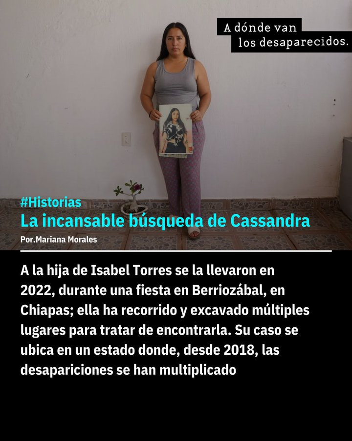 👥| Isabel Torres Aquino es capaz de distinguir entre la osamenta de personas y la de animales. 

Su búsqueda empezó en febrero de 2023 en La Piedrona, un paraje ubicado en Berriozábal, donde su hija Cassandra Arias Torres fue desaparecida el 17 de diciembre de 2022. 
✍️
