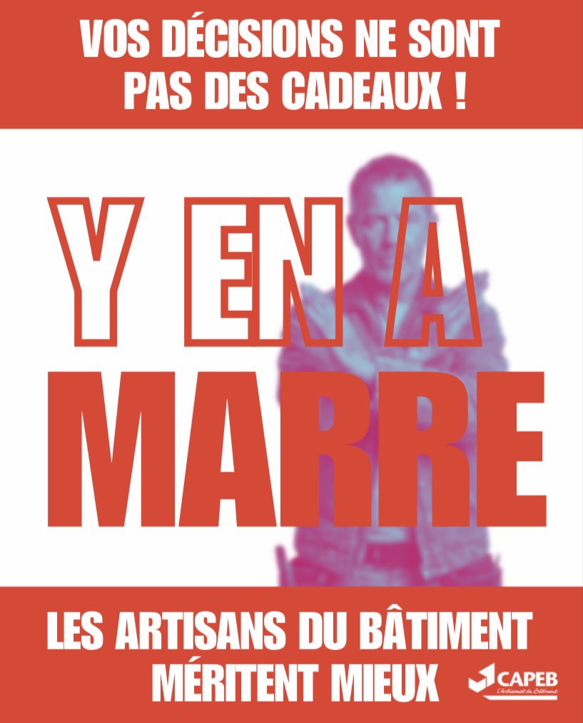 reponcapeb's tweet photo. Mercredi 17 décembre, les #artisans du #bâtiment uniront leur voix partout en 🇫🇷 pour rendre visible leur mécontentement, qui s’amplifie à mesure que leur activité recule et que l’indifférence politique demeure. Les difficultés s’accumulent trimestre après trimestre et impactent directement la survie de nombreuses entreprises artisanales.

➡️Sur #MPR*, 62 % des artisans constatent une baisse d’activité, 51 % une perte de temps liée à l’instabilité des règles, 46 % des difficultés financières dues aux délais de paiement, et 12 % une hausse des litiges avec leurs clients. Cette situation freine la dynamique de rénovation énergétique et pèse sur la compétitivité des entreprises. 

L’État doit :
🔸simplifier l’accès aux dispositifs, 🔸réintroduire les mono gestes, créer un parcours de travaux clair et sécuriser les financements de #MaPrimeRénov et des CEE.

➡️Sur la #REP PMCB, les #artisans paient une éco-contribution pour un service qui ne répond pas à leurs besoins et qui complexifie leur quotidien. 

L’État doit :
🔸apporter des solutions de reprise des déchets pour tous, 
🔸élaborer une carte départementale des points de collecte,
🔸garantir des règles simples et communes à tous les points de collecte.

➡️Le régime des micro-entreprises reste une source d’injustice : il génère de la précarisation, pénalise les artisans et accentue les inégalités fiscales. Ce régime, pensé initialement pour faciliter la création d’entreprise sur une durée limitée, ne répond plus aux réalités du secteur. 

L’État doit :
🔸abaisser le seuil de franchise en base de TVA à 25 000 €, 
🔸limiter le régime à deux ans, 🔸accompagner la transformation vers un régime de droit commun afin de protéger les artisans et assurer une concurrence équitable.

🚨L’artisanat du bâtiment ne peut plus attendre. Mercredi 17 décembre, des rassemblements se tiendront devant les préfectures pour dire haut et fort : Y EN A MARRE ! et faire entendre nos propositions de manière constructive, dans l’intérêt de l’ensemble des entreprises et des ménages.

*Dans le cadre d’une consultation CAPEB auprès de plus de 5 000 adhérents sur #MaPrimeRénov’ et la #REP PMCB.
