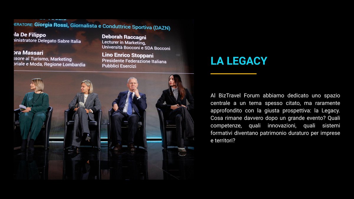 Un confronto di grande valore, arricchito dagli interventi di Paola De Filippo e della Professoressa Deborah Raccagni, che hanno offerto due sguardi complementari: quello del business globale e quello della ricerca accademica. 
#Legacy #BTF25 #BusinessTravel #Sabre #SDABocconi