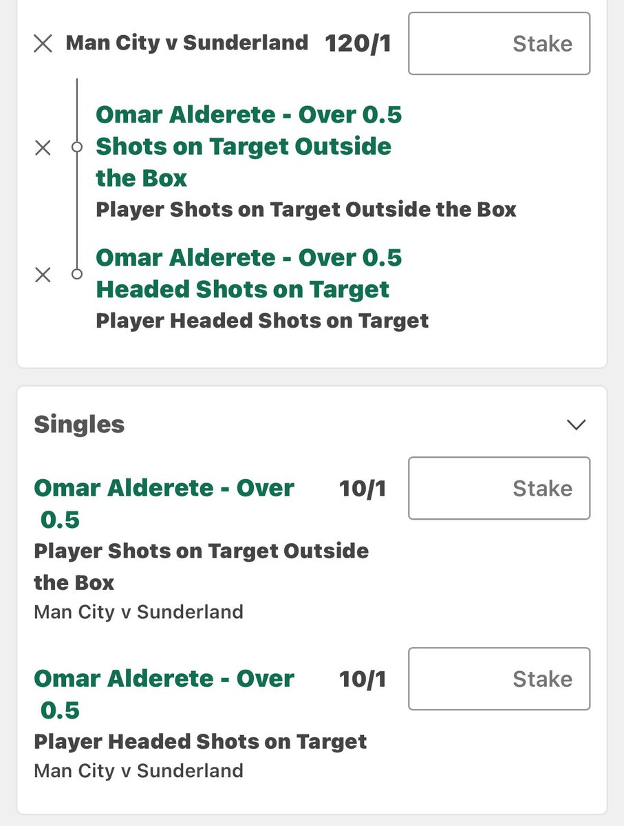 🏴󠁧󠁢󠁥󠁮󠁧󠁿Man City vs Sunderland🏴󠁧󠁢󠁥󠁮󠁧󠁿
⏰15:00
🪜Alderete Shots

Missed the boat on a full house vs Liverpool. But his long-term stats make over evens for 1 appealing. 

9 in 9 this season. 
38 in 34 last season. 
24 in 24 2023/24

Last season:
18/38 otb
16/38 headers

SOT specials for fun🤩