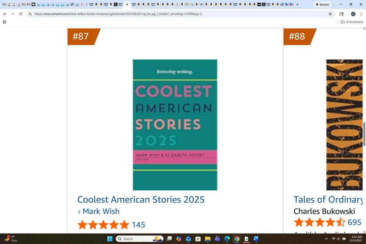 W/ the #Bestsellers &amp; *ahead* of Bukowski this a.m.!

Gracias, #readersoftwitter, for putting it there!

To own this "unputdownable"* #book of #shortstories now in #Kindle or soon in "gorgeous"* #Paperback:

amzn.to/4958AFN Thx!

#BooksMakeGreatGifts

(*#reader #reviews)