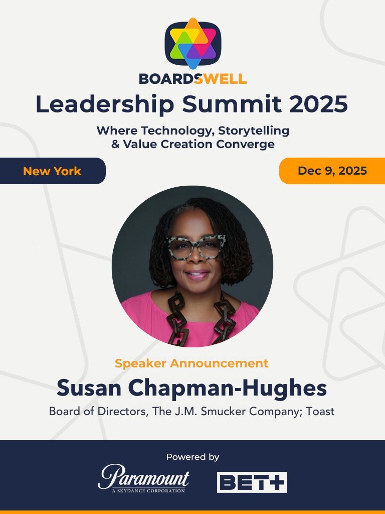 boardswell's tweet photo. On December 9, we welcome Susan Chapman-Hughes, Founder & Managing Partner of Acumentus and independent director at The J.M. Smucker Company and Toast, to the Boardswell stage.
π Apply to attend: https://t.co/QpmAOwUnEc
#BoardswellSummit #LeadershipInnovation #AILeadership https://t.co/PTNQq7CGmU