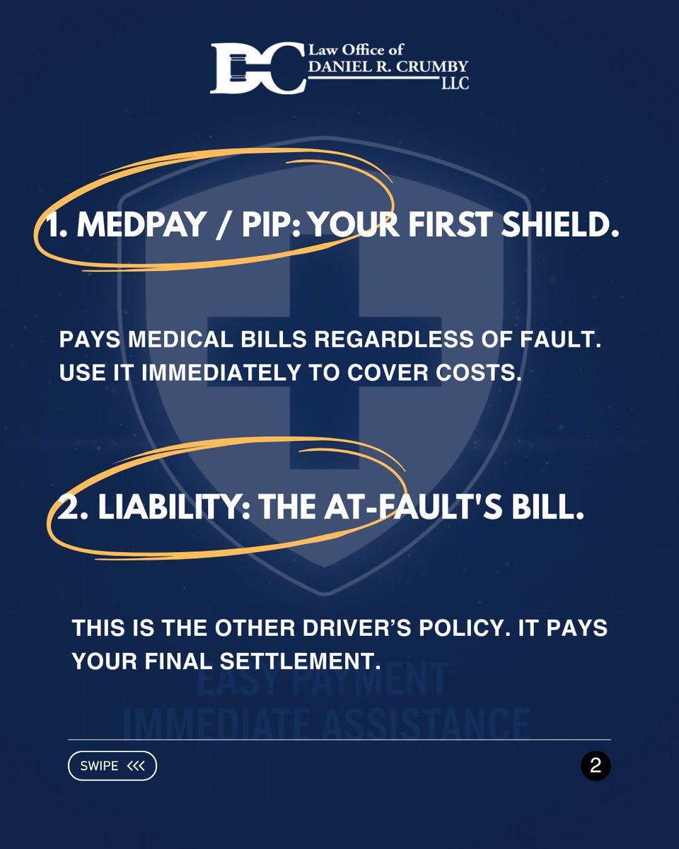crumbylaw's tweet image. WHO PAYS? PIP, MEDPAY, LIABILITY. 
Confusing your policies costs you money after a crash. We break down the 3 key payers, so you keep your funds. Don't fight blind. 🛡️

Call us at 404-439-9229

#DanielCrumby #CrumbyLaw #InsuranceCoverage #PersonalInjuryLawyer #injurylawyer