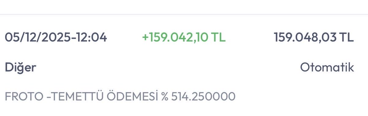 #froto temettülerim hesabıma gün içinde yattı yatan temettülerle 72 tane froto ve 14500 lot aksa hissesi aldım. Frotodan aldığım 8. Temettü oldu. Bu sene toplam 200 bin tl temettü gelirim oldu. İnşallah 2026 da daha fazla temettü alırım.