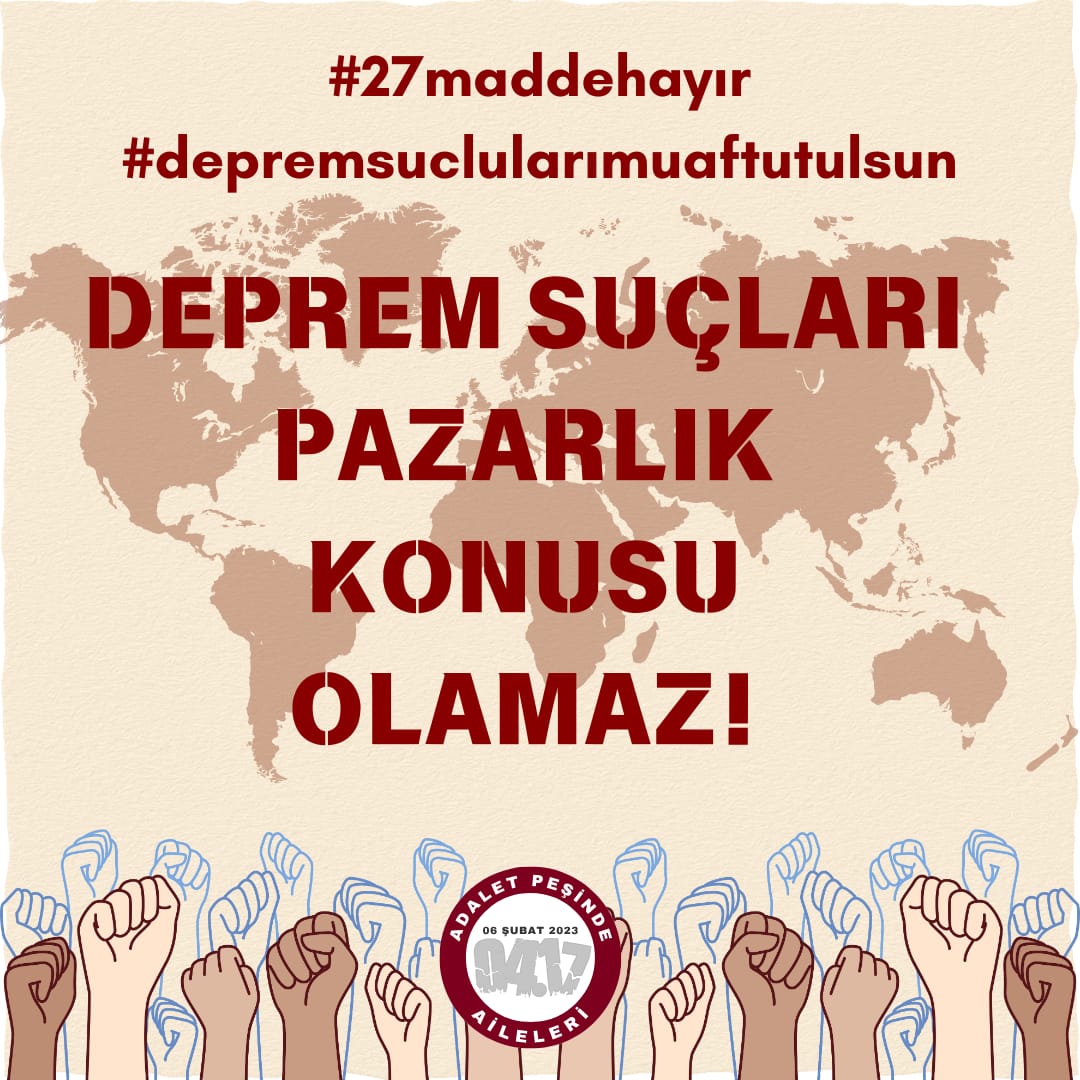 HayalTamir's tweet photo. 27.Madde: Deprem suçlarına dokunma 

Deprem suçları pazarlık konusu olamaz.
#27maddeyehayır
#depremsuclularımuaftutulsun

@Adaletpesindea https://t.co/D248NL20bw