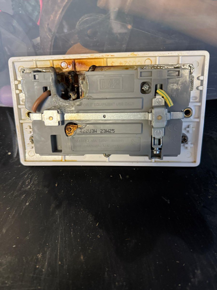 Oh and still no reply from the complaints team <a href="/ToyotaUK/">ToyotaUK</a> do you seriously not care about your customers? This is the pic of the burnt out socket charging on a 3 pin plug caused which they considered acceptable! Actually blows my mind this is the level of treatment you receive