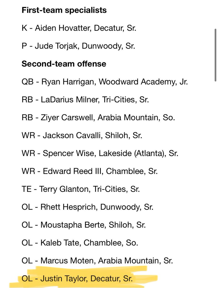 JustinTaylor62's tweet photo. Blessed to make Second Team Offense
@DekalbRecruits @RecruitGeorgia 
@CoachFelton1 https://t.co/LtHO9tcbcw