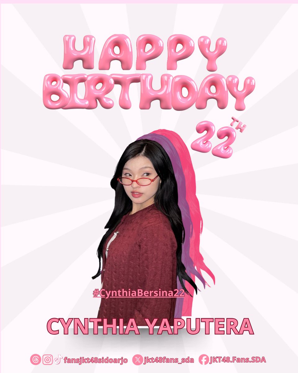 Selamat ulang tahun ke-22, Cynthia tersayang! ✨

Semoga di usia baru ini, kamu semakin bersinar, mencapai semua impian, dan selalu dikelilingi kebahagiaan.
Terima kasih sudah menjadi sosok yang luar biasa. Here’s to another year of amazing memories! ❤️

#CynthiaBersina22