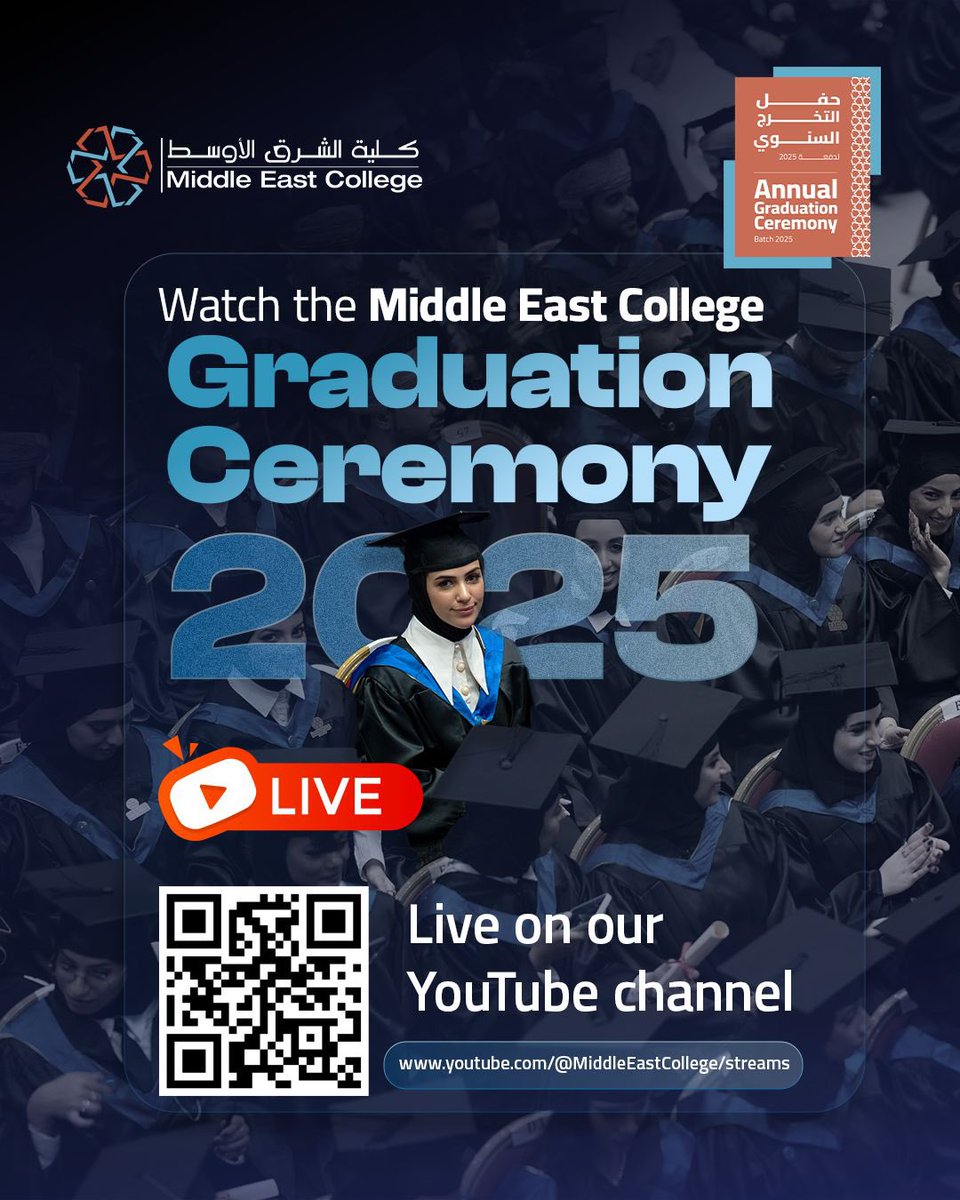 MEC_Oman's tweet image. احتفلوا معنا!
شاهدوا بثّ حفل تخرج كلية الشرق الأوسط 2025 على قناتنا في يوتيوب.
اللحظة الكبرى بانتظاركم!

#MECQualifications #MECExperience #MECNetworking