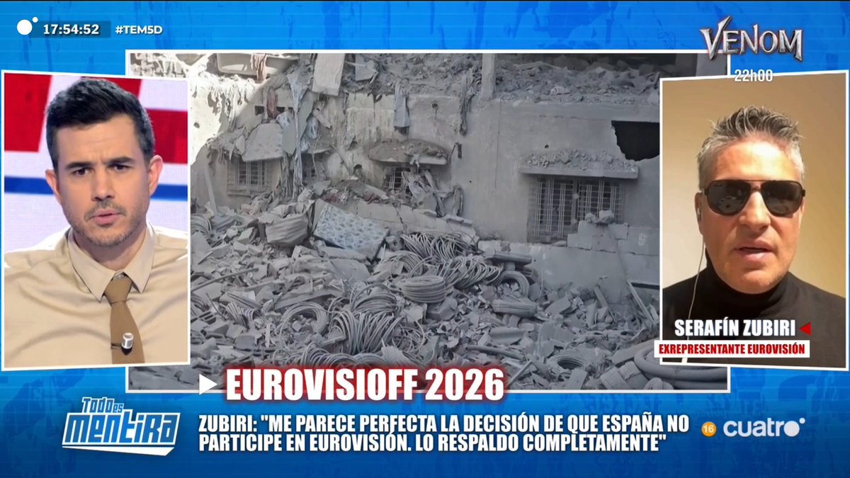 todoesmentiratv's tweet photo. Zubiri: "Me parece perfecta la decisión de que España no participe en Eurovisión. Lo respaldo completamente"
#TEM5D
https://t.co/916Nsjwa3G https://t.co/nDr7SIKIbq