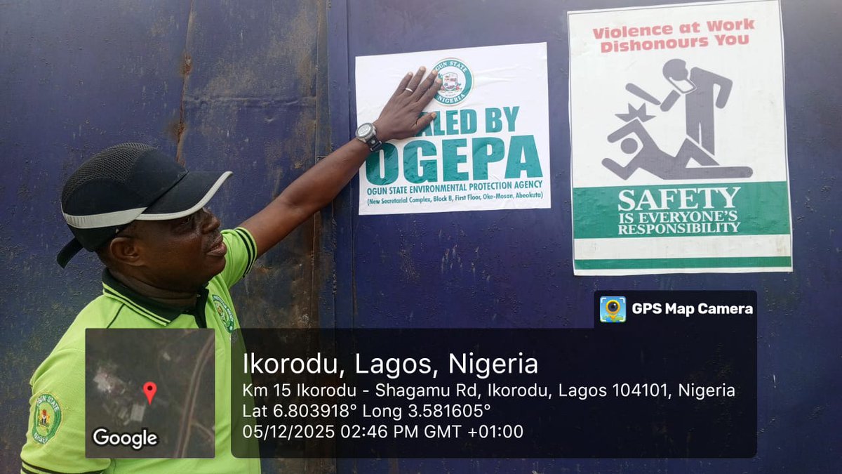 <a href="/OGSG_Official/">Ogun State Government - OGSG</a> continues to respond to the Lead poisoning in Ogijo. The following companies were sealed by the <a href="/ogepagovng/">Ogun State Environmental Protection Agency</a> enforcement team: G-Star Limited, Pristine, Sphinx Metals, Tech-Hi Profile, and White Stone. 🚫🏭 #enforcement #environment #companies #poisoning #metals