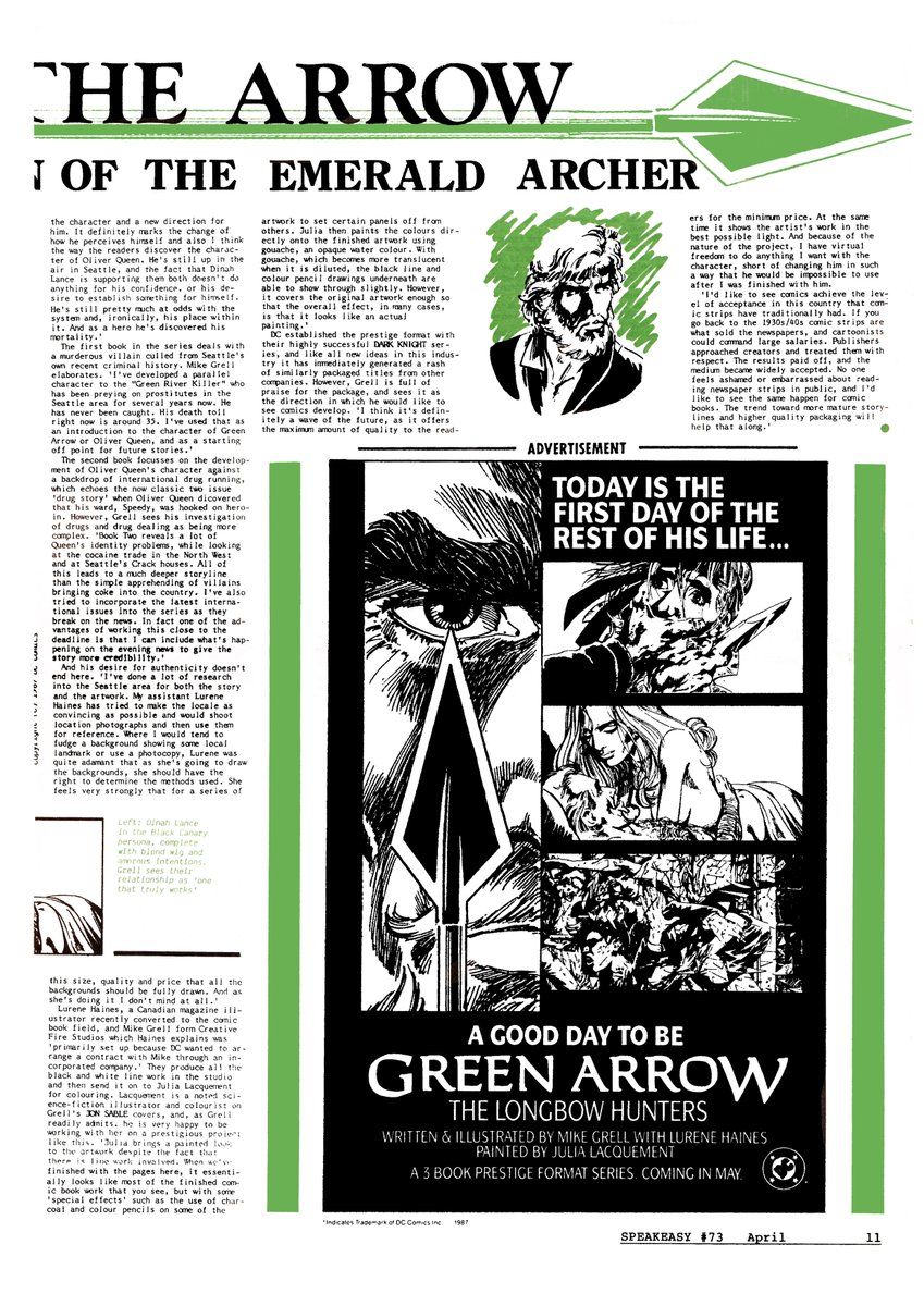 David_HPrice's tweet photo. SPEAKEASY #73

Editor: Cefn Ridout
Dick Hansom
Bambos Georgiou
Richard Ashford
Cover by Mike Grell
1987
A3, folded down to A4 for distribution.
News and Reviews.
As always, you can read the issue in full at the Fanscene archive:
https://t.co/5satZMotrD https://t.co/AozPHnT83B