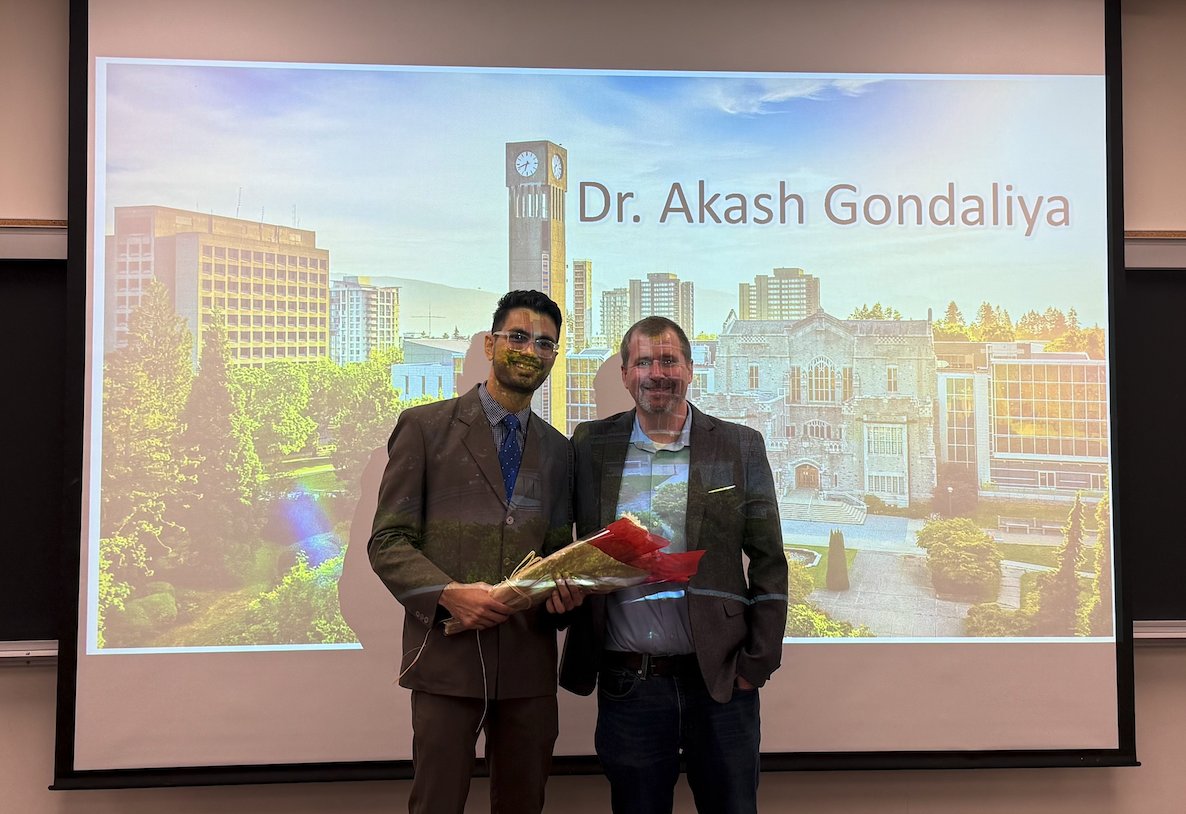 UBC_AdvMat's tweet photo. Huge congrats to Dr. Akash Gondaliya on successfully defending his PhD. His work advances next-gen wood through smart pathways, including in situ polymerization, silica hybrids, pushing strength, H2O resistance, flame retardancy, and EMI shielding. @UBC @CHBEUBC @AKASHGONDALIY15 https://t.co/lTNKSILV6P