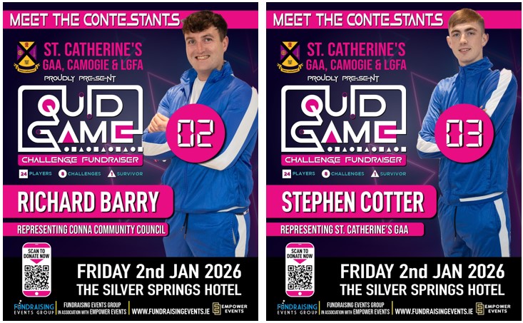 Introducing 2 more Quid Games Contestants!

Richard Barry (sponsored by Hickey Construction) is raising funds for Conna Community Council

Stephen Cotter (sponsored by Auto Door Engineering) is raising funds for St Catherine's GAA Club

Sponsor them here
idonate.ie/event/StCather…