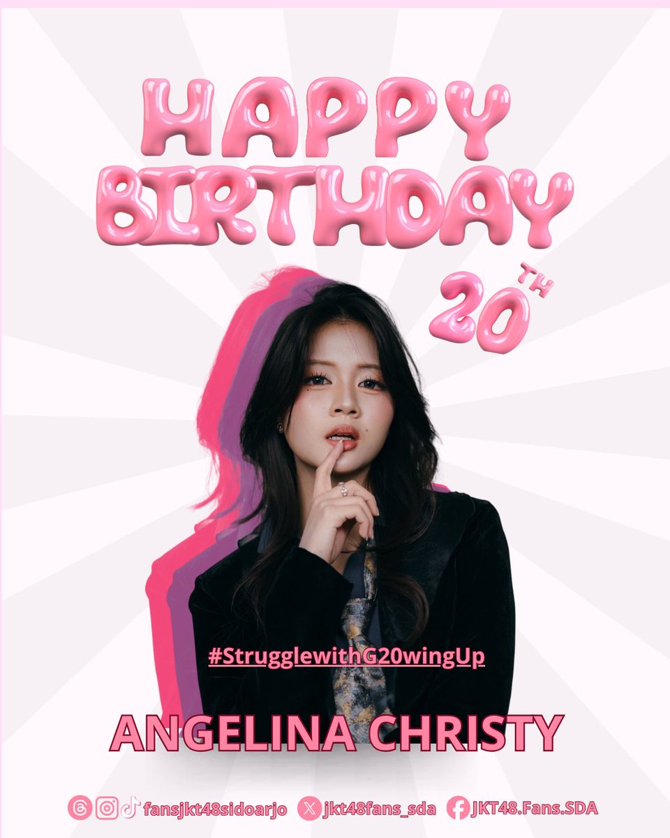 Selamat ulang tahun ke-20 untuk Angelina Christy! 🥳
Di usia yang baru ini. Semoga semua impianmu tercapai dan kamu selalu dikelilingi kebahagiaan. Shine brighter than ever! ❤️

#StrugglewithG20wingUp