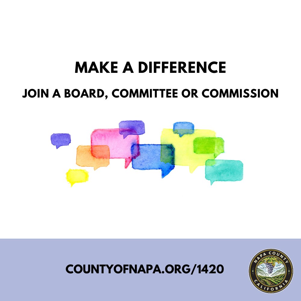 Make a difference in the community by joining a #NapaCounty board,  committee, or commission. Current openings include on the Napa County  Behavioral Health Board & Napa/Solano Area Agency on Aging Oversight Board.