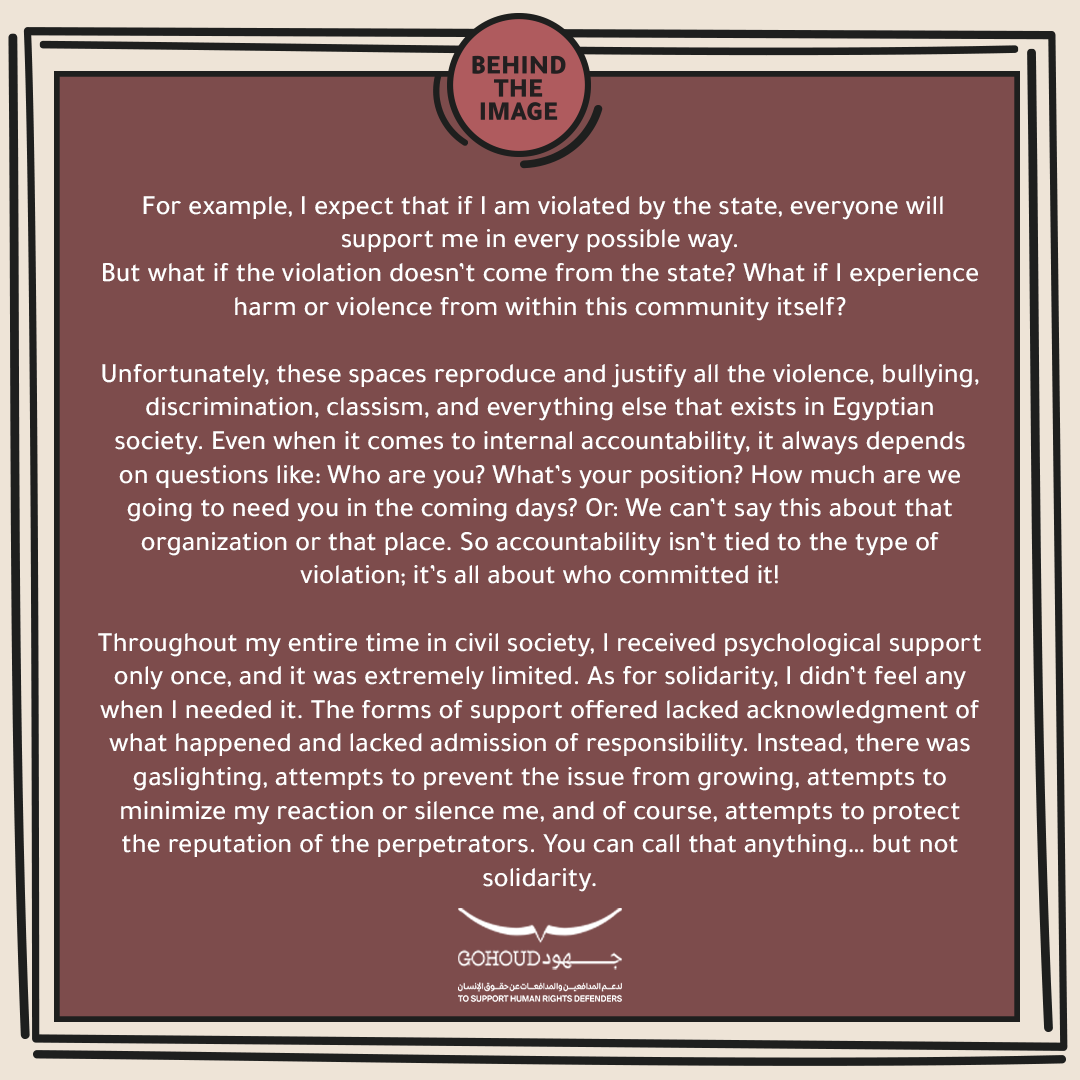 Gohoudorg's tweet photo. Or: "We can’t say this about this organization or that place". So, accountability isn’t about the type of violation; it’s all about who committed it!" ..(2)

#TheFifthStory #BehindTheImage #16DaysOfActivism #16Days #GBV #WHRDs https://t.co/F0peoW1jpX