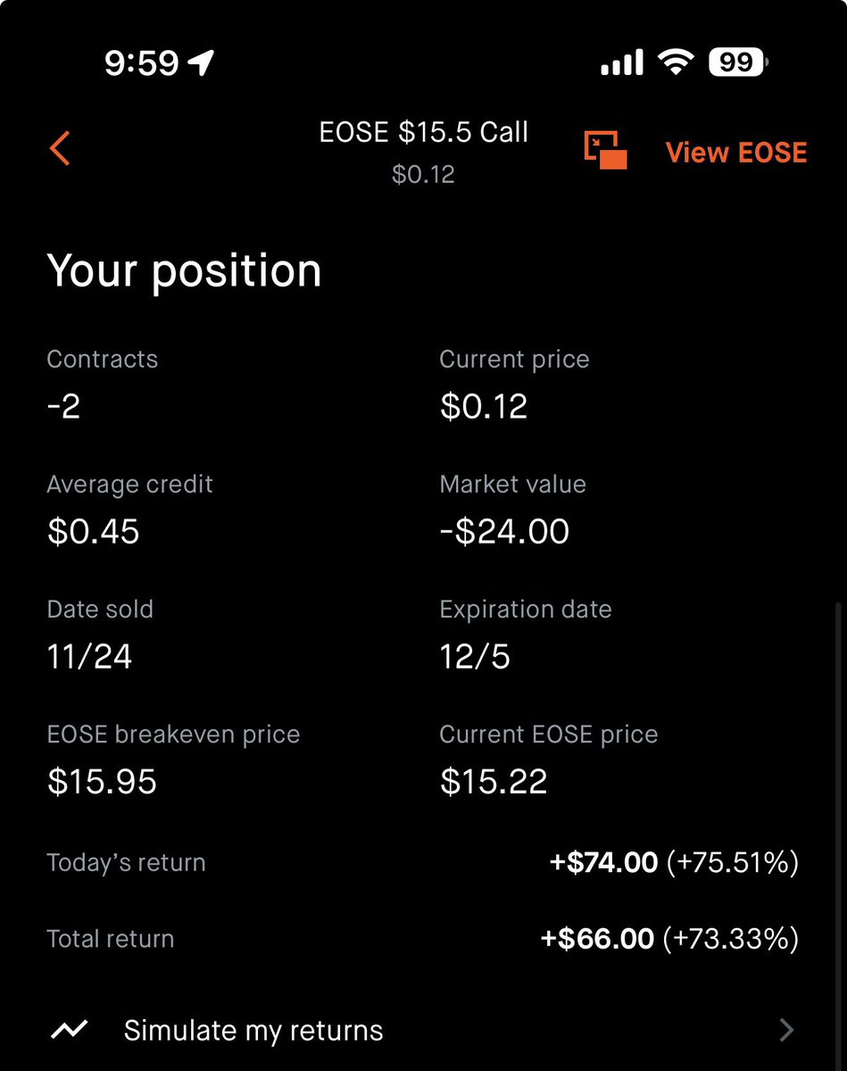 WheelieInvestor's tweet photo. I want $EOSE to go to $15.5 by the end of the day

If I let my shares get called away, I will almost be completely out of margin https://t.co/RroSiqEcmu