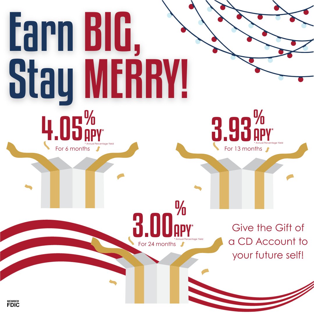 FirstServiceBnk's tweet image. Our First Service Bank Certificates of Deposit (CD) make it easy to save smart this Christmas season and beyond! Whether you’re planning ahead for next Christmas or the years to come, our CDs are the perfect gift to your future self. ❤️🤍💙

🔗 firstservicebank.com/personal-savin…