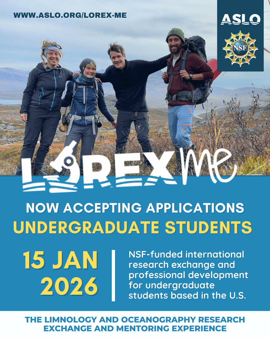 aslo_org's tweet photo. ASLO is accepting applications from undergraduate students for the NSF funded 2026 Limnology and Oceanography Research Exchange and Mentoring Experience (#LOREX) program!
Funding for undergraduate students to travel to host institutions in Australia, Canada, Israel and Sweden to conduct original, student-led collaborative aquatic science research.
📅 Deadline: Jan 15, 2026
📍Orientation: May 12, 2026 in Montreal
Eligibility: U.S. citizens or permanent residents enrolled in an undergrad program and are ASLO members (student membership $30).
🔗 Apply here: https://t.co/Xc6QtH5faV