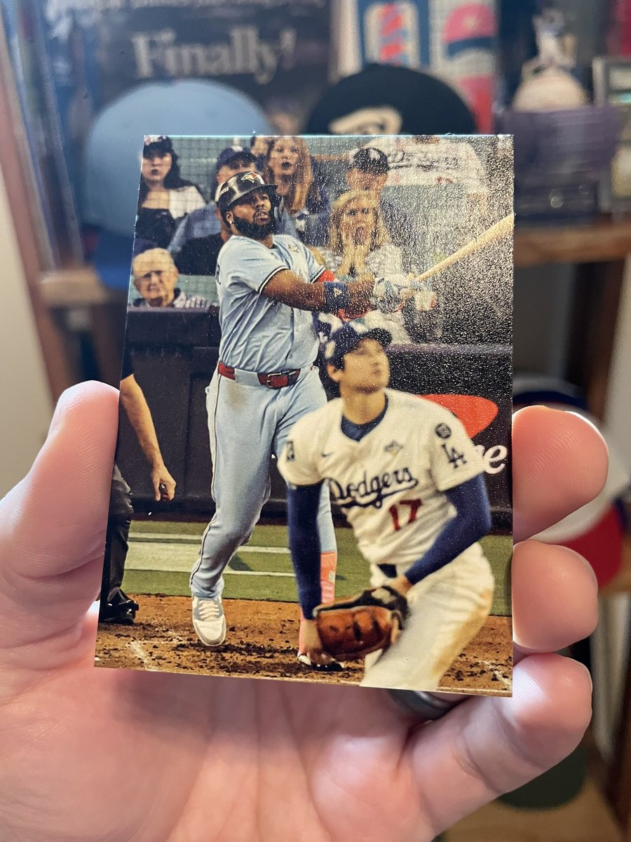Wadeicus's tweet photo. Free Card Project Update:
Vladdy vs Ohtani Cards are going out TODAY!
I’m also going to drop this SSSP textured version in a random one because I have no need for it lol. https://t.co/kvAFa8eHB6