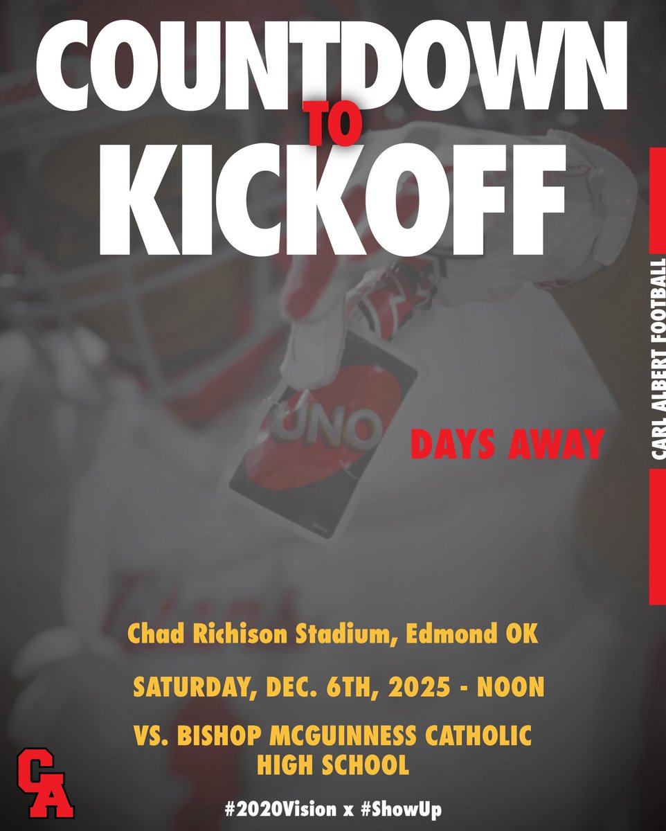 CAHS_FOOTBALL20's tweet image. Uno Days Away 1️⃣

Kickoff is tomorrow at Noon at Chad Richison Stadium in Edmond, OK

#2020Vision x #ShowUp