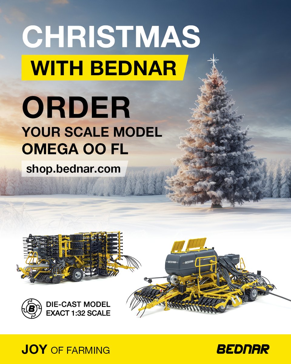 🌱Take advantage of our guaranteed Christmas delivery and order the highly detailed model of the OMEGA OO 6000 FL seed drill.
This exclusive model is the perfect gift for collectors and fans of modern agricultural machines.

Get yours today: shop.bednar.com/en/product/mod…