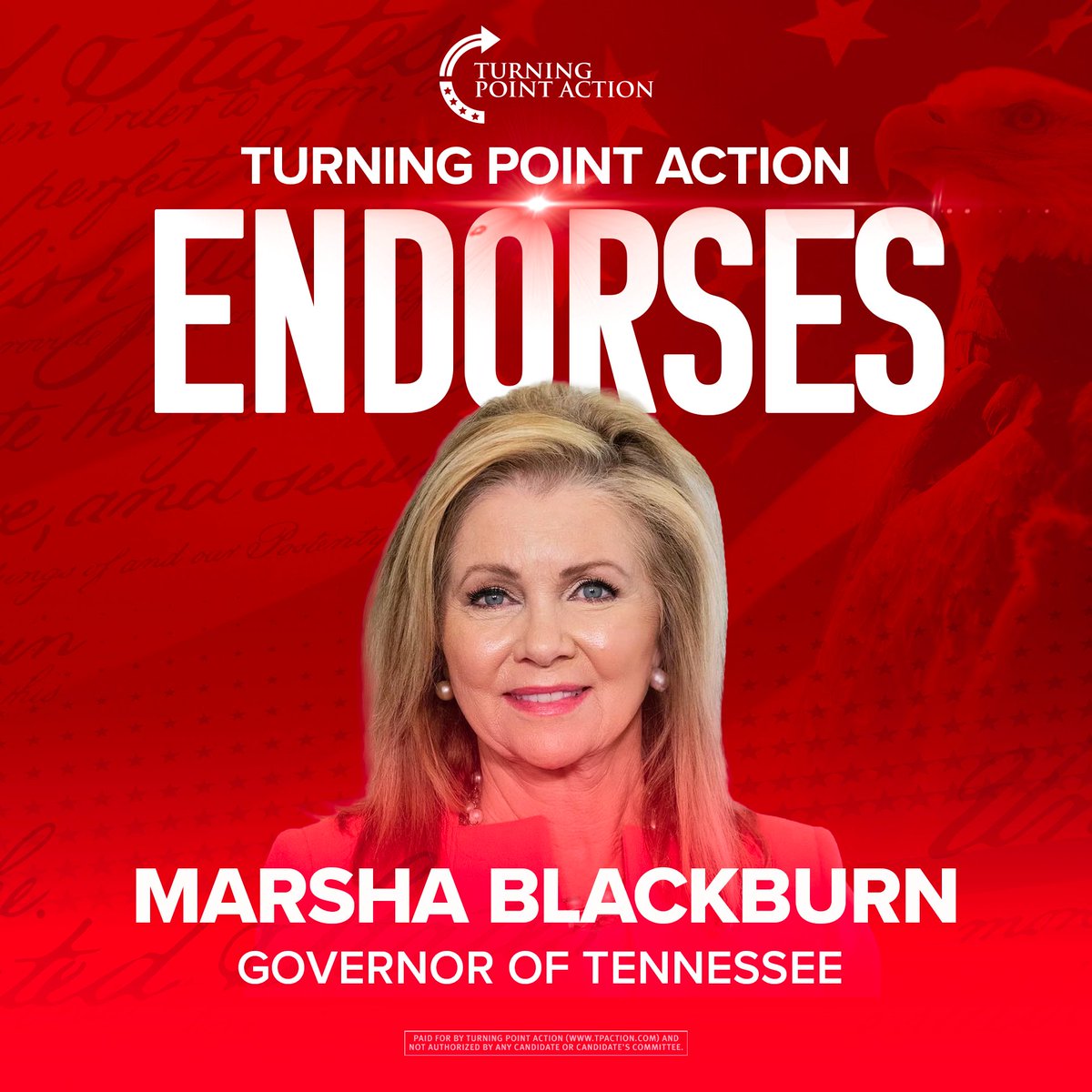 Honored to earn the endorsement of <a href="/TPAction_/">Turning Point Action</a>. Our campaign is about making Tennessee America’s conservative leader for this generation and the next. I’m committed to carrying forward Charlie’s legacy and fighting every day for the conservative values that built this movement.