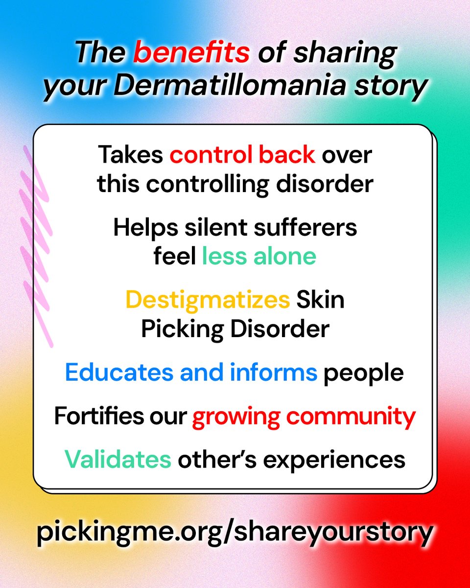 "To this day, I still struggle with keeping myself from picking my skin. But I wanted to share this today because I went the entire day without picking anywhere on my skin. Small steps are still progress, even if it doesn't feel like it." - Venus, IL

pickingme.org/shareyourstory