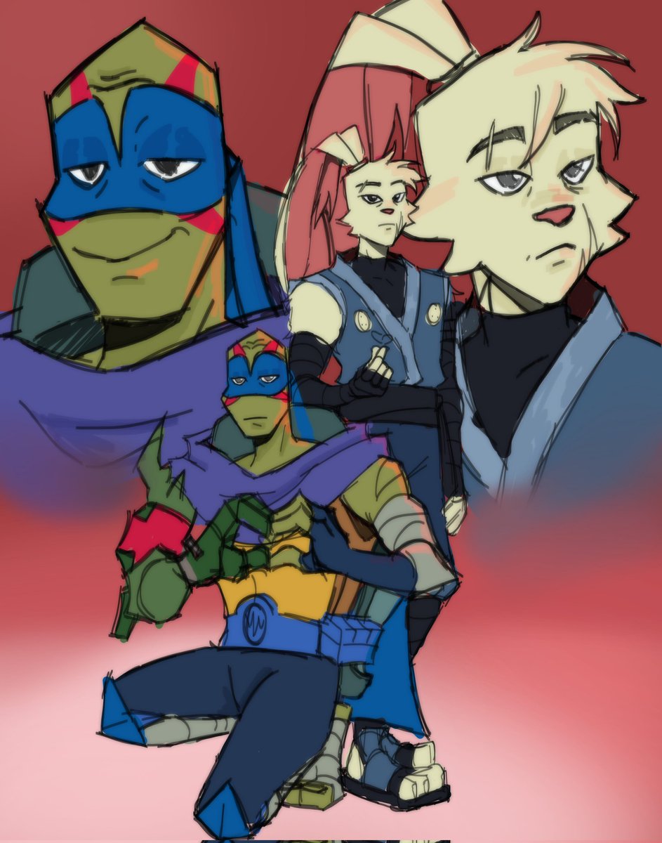 Kami_Kans's tweet photo. if it weren't for the apocalypse I'd like to think these two would take hilarious photos to put kn the walls 
#rottmnt #samurairabbit #rottmntleo #yuichiusagi #leosagi #leochi #rottmntfuture https://t.co/jE6gwZJ9P4