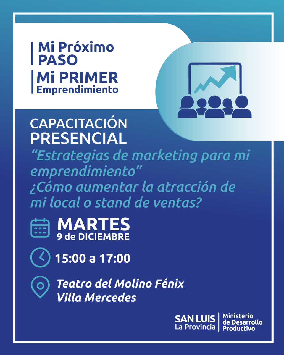 🚀 ¡Semana de capacitaciones para emprendedores de toda la provincia!
Sumate a las propuestas virtuales y presenciales para seguir potenciando tu emprendimiento.

💡 Potenciá tu emprendimiento.