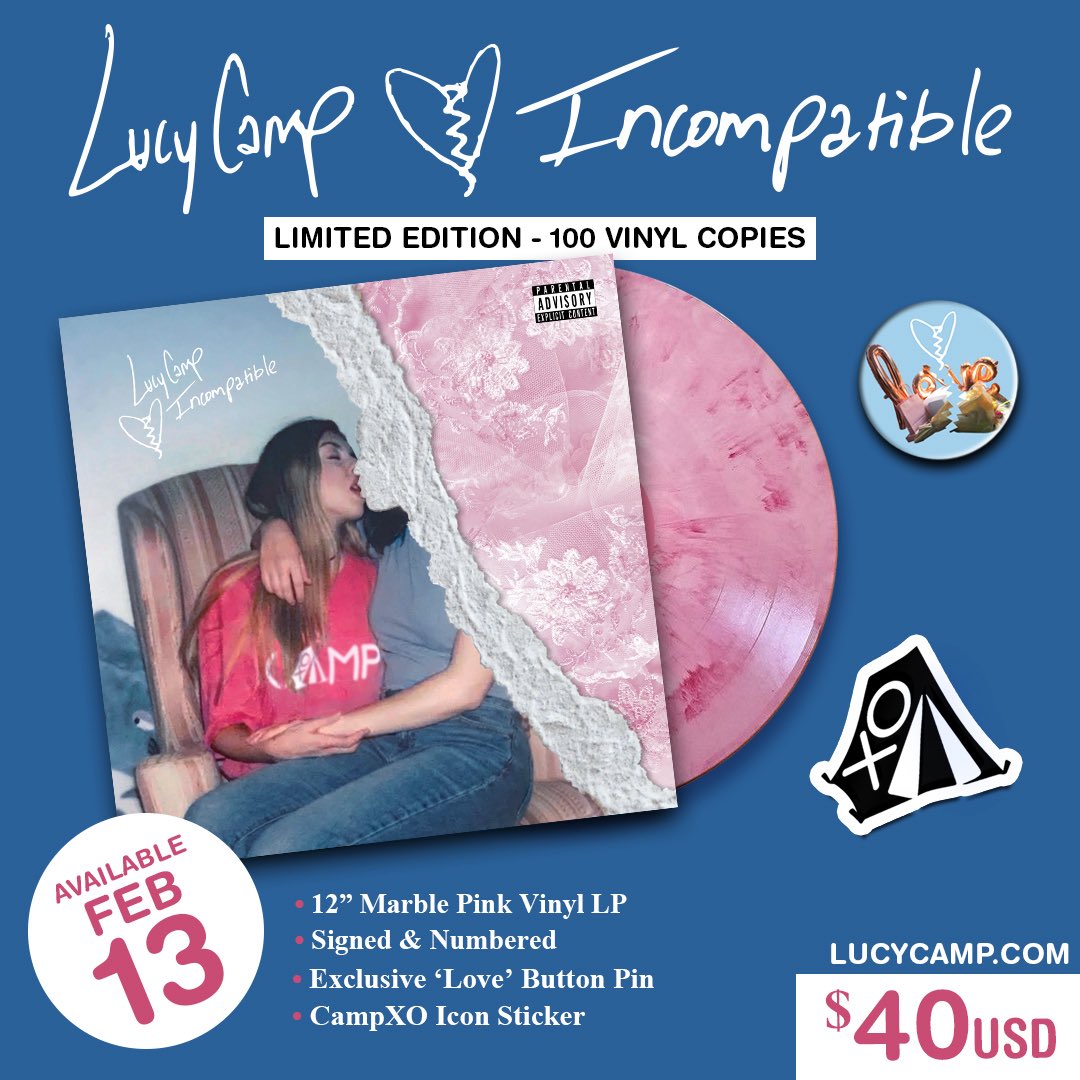 lucycampxo's tweet photo. ❗️ALBUM ANNOUNCEMENT❗️

We are pressing vinyl for my newest album Incompatible which drops 2.13.26 💔❤️

Pre-orders are now live @ https://t.co/ov8awsaXEg https://t.co/GWArmWzwXl