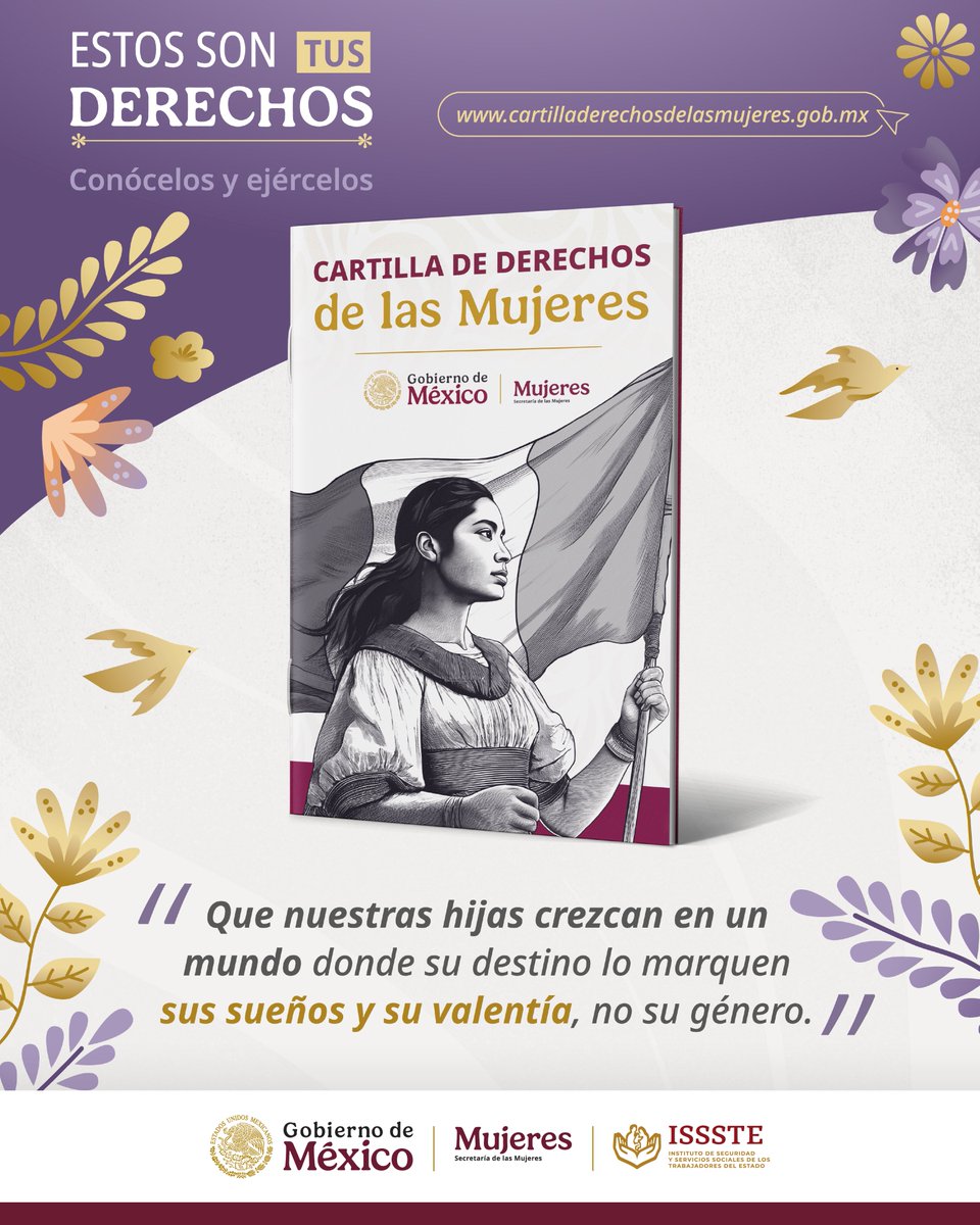ISSSTE_mx's tweet image. ✨ Ninguna mujer debería vivir con miedo por ser quien es. Todas tenemos derechos como:

💜 Decidir y vivir sin violencia
🌸 Acceder a la salud
📚 Recibir educación
🚶‍♀️ Caminar libres
🗣️ Ser escuchadas
…y muchos más

La Cartilla de Derechos de las Mujeres 💜 nos recuerda que…