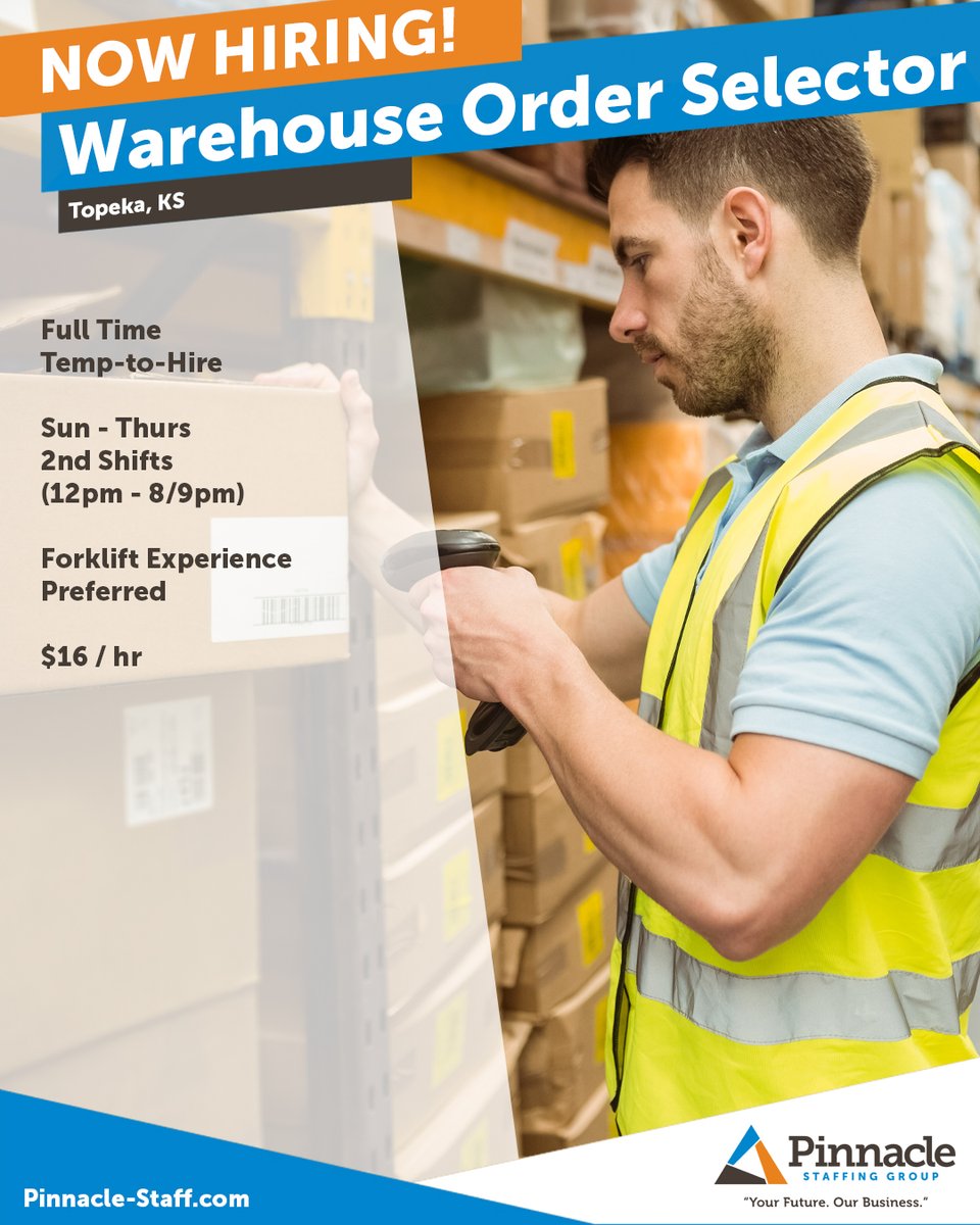pinnaclegroups's tweet image. We're searching for a Warehouse Order Selector / Forklift Driver in Topeka. Apply today!

indeed.com/job/warehouse-…

#TopekaJobs #WarehouseJobs #OrderSelectorJobs #PickerJobs #ForkliftJobs #ForkliftDriverJobs #ApplyNow #NowHiring #Hiring